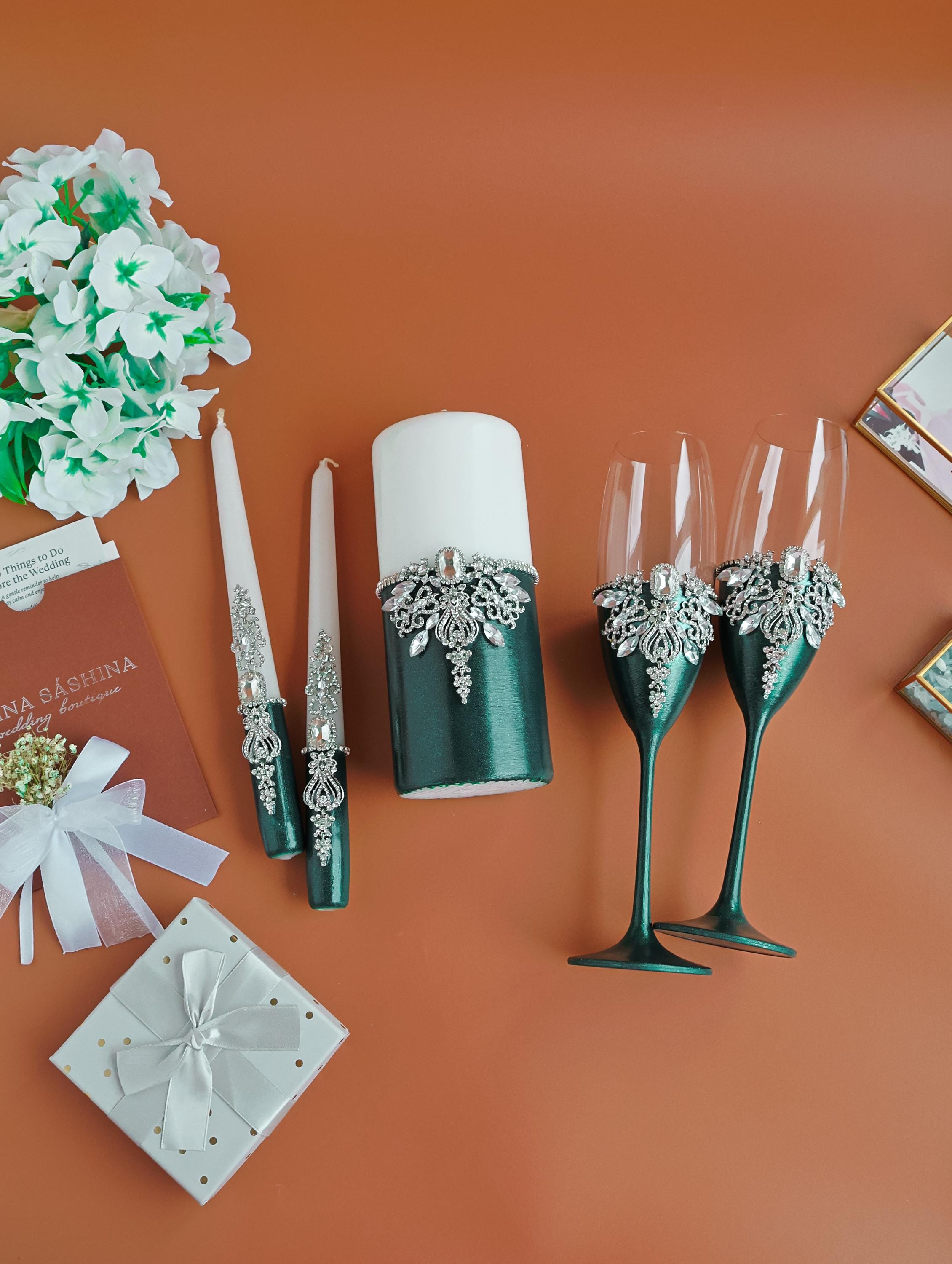 Emerald Green Unity Candle Set: Jeweled Wedding Centerpiece - Etsy