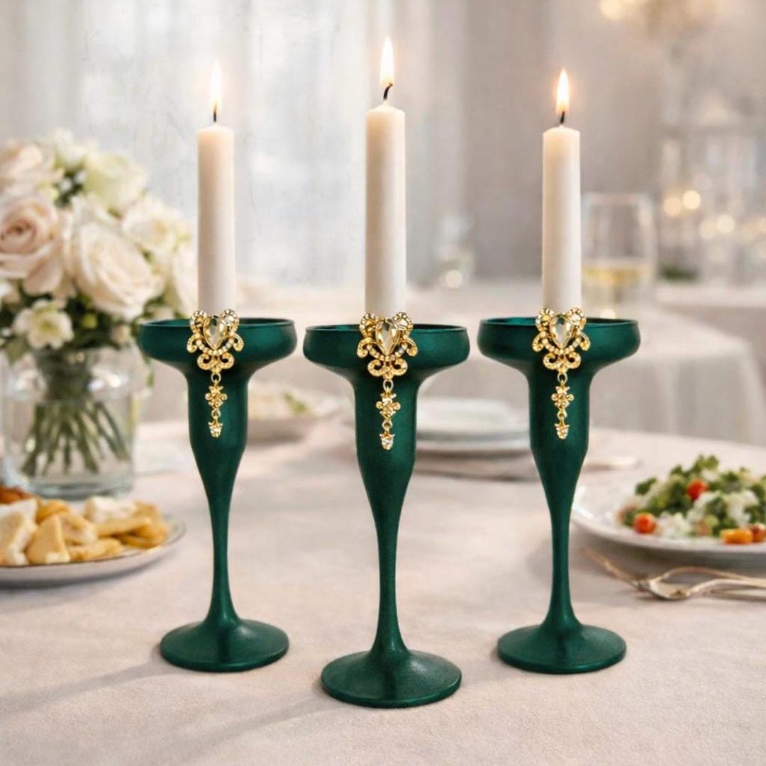 Emerald Unity Candle Holder Set Wedding Decoration Table Centerpiece - Etsy