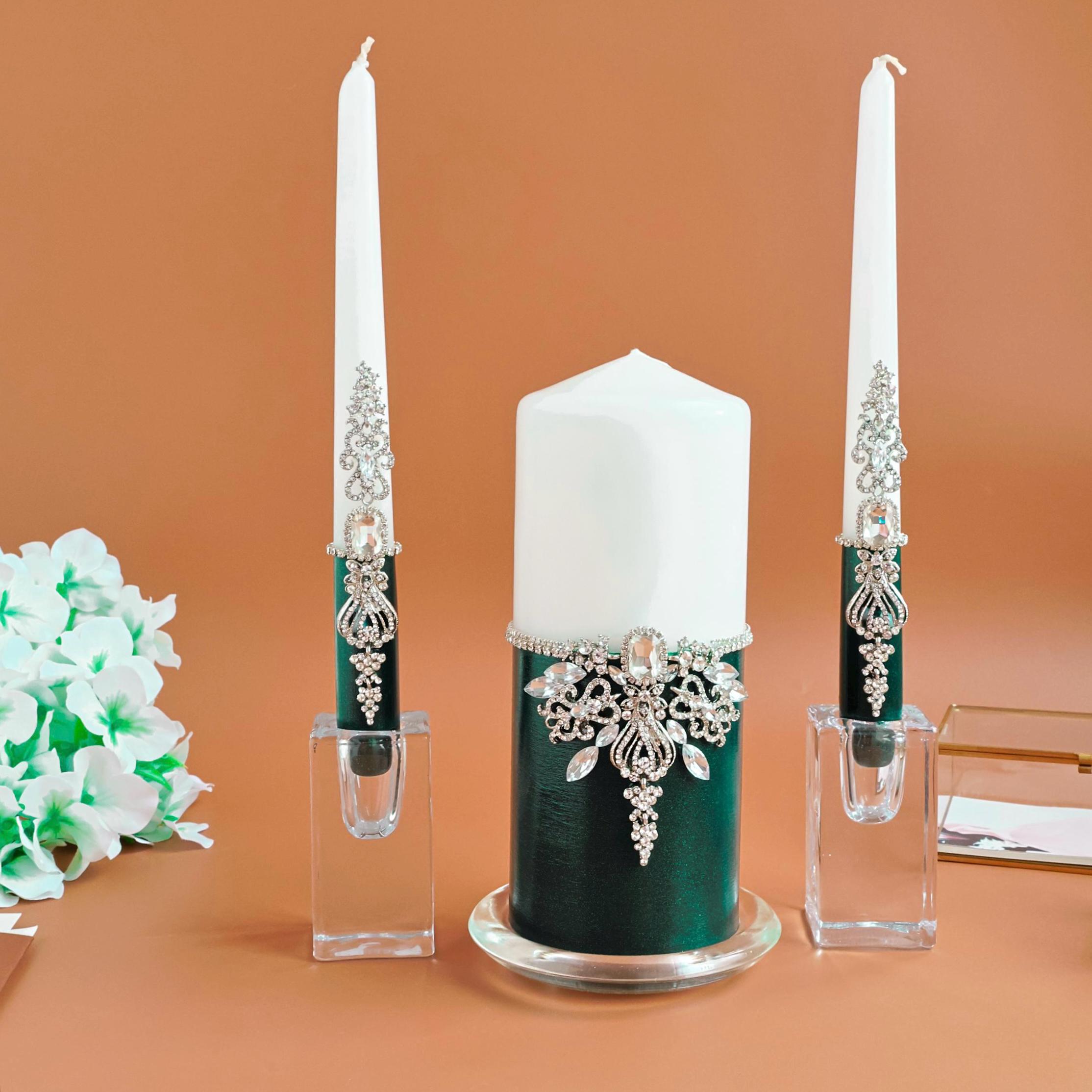 Emerald Green Unity Candle Set: Jeweled Wedding Centerpiece - Etsy