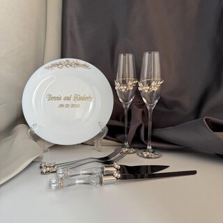 Set Di 2 Flute Da Champagne In Cristallo Con Perle Applicate A Mano, 26,4 Cm, Per Matrimoni Ed Eventi