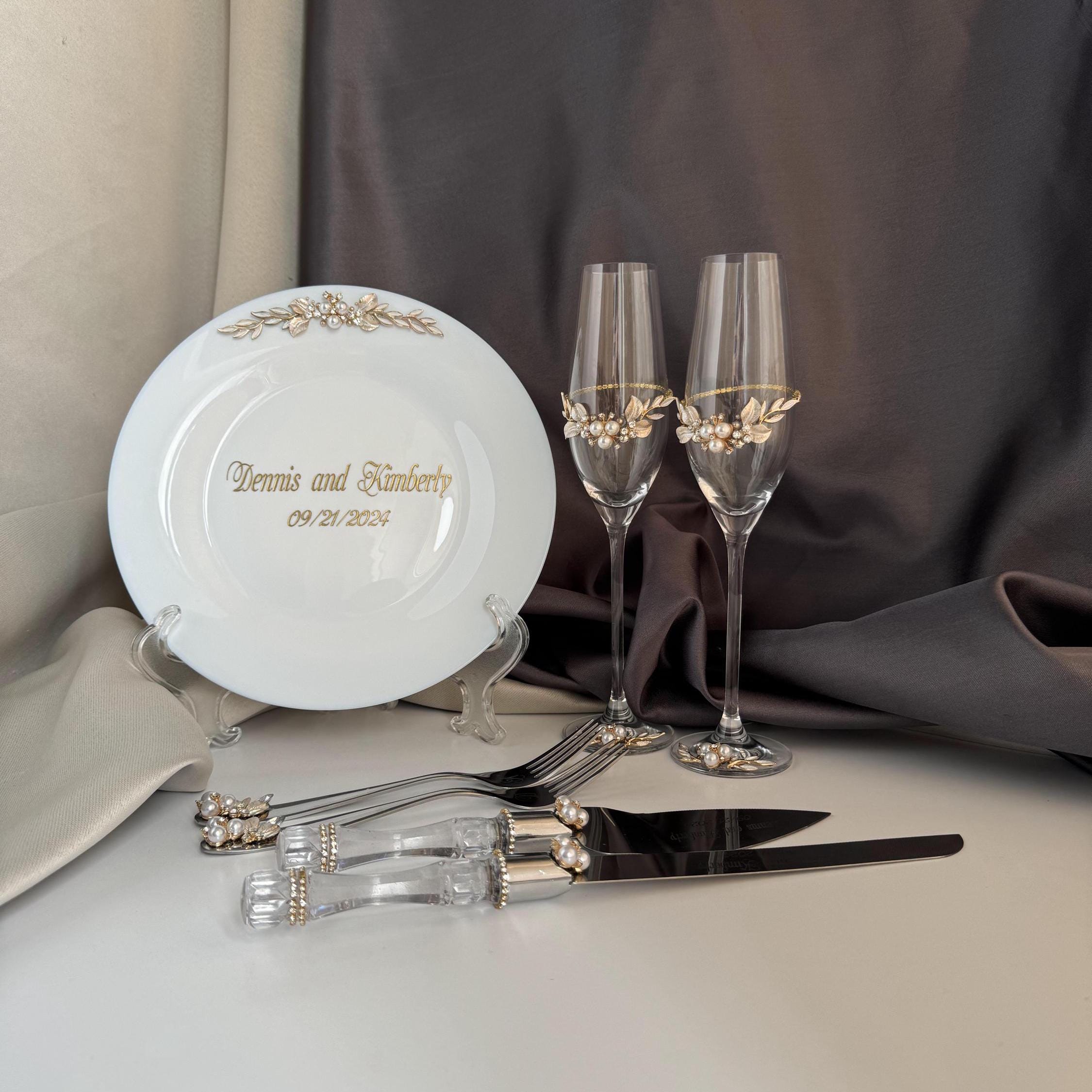 Set Di 2 Flute Da Champagne In Cristallo Con Perle Applicate A Mano, 26,4 Cm, Per Matrimoni Ed Eventi