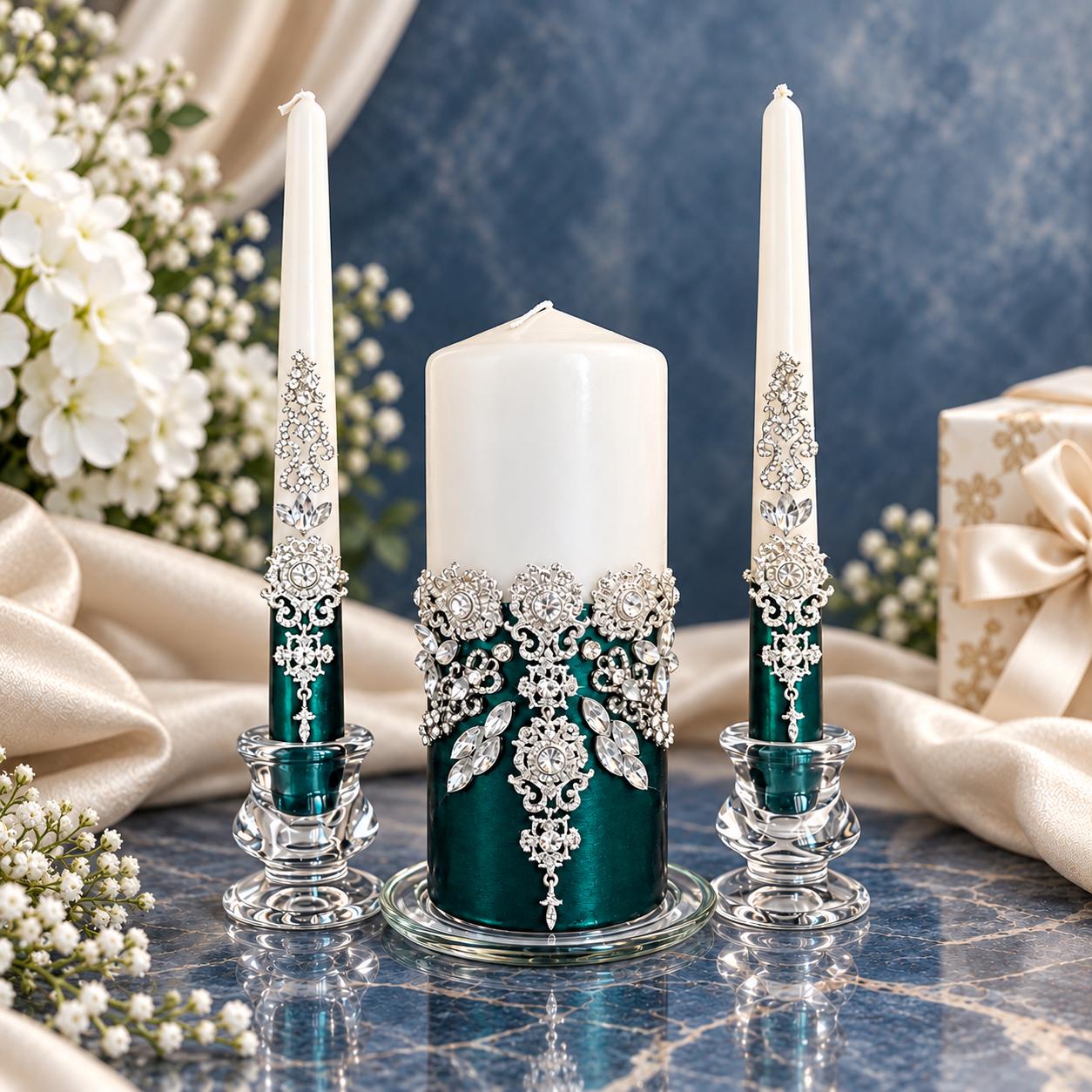 Crystal Embellished Unity Candle Set, Wedding Centerpiece