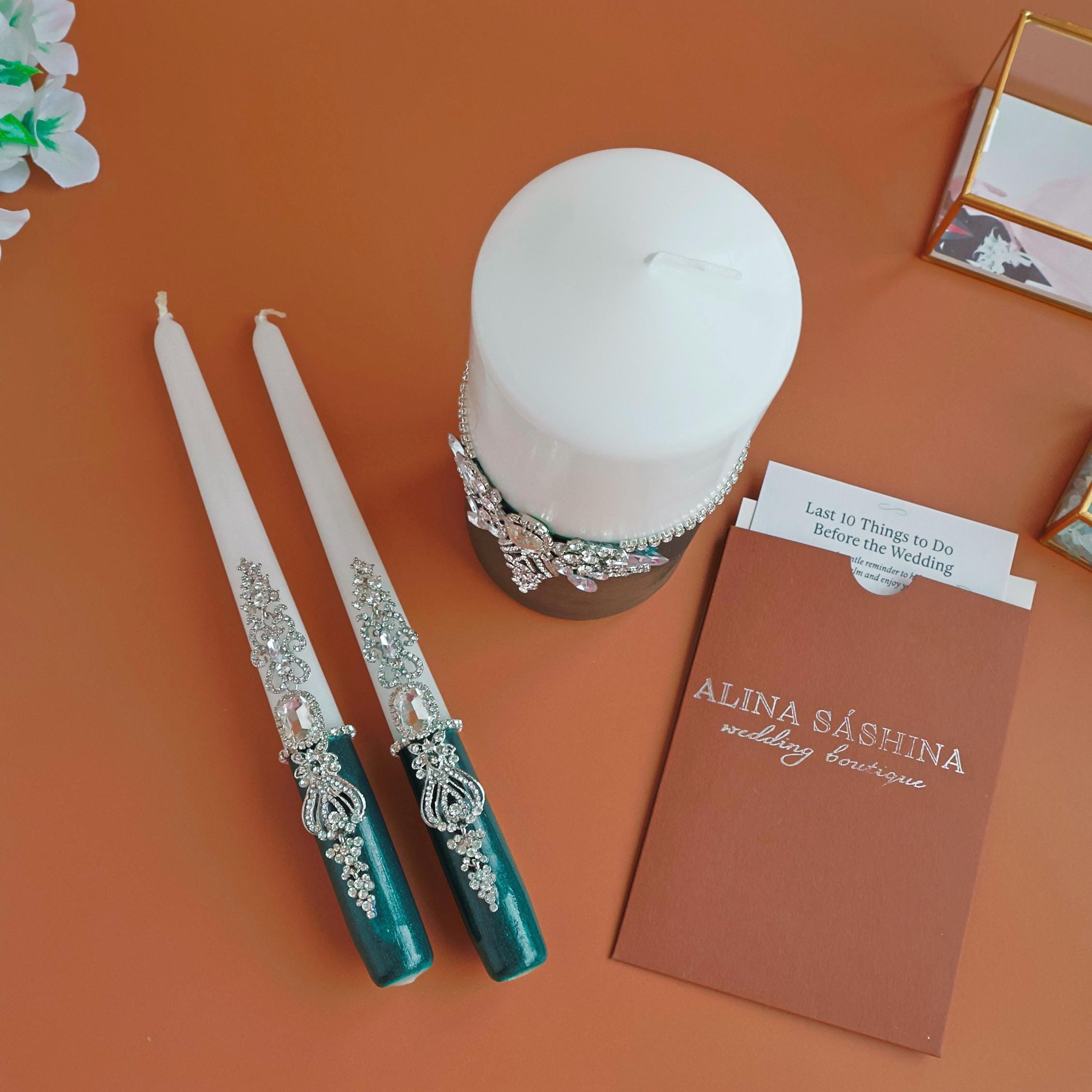 Emerald Green Unity Candle Set: Jeweled Wedding Centerpiece - Etsy