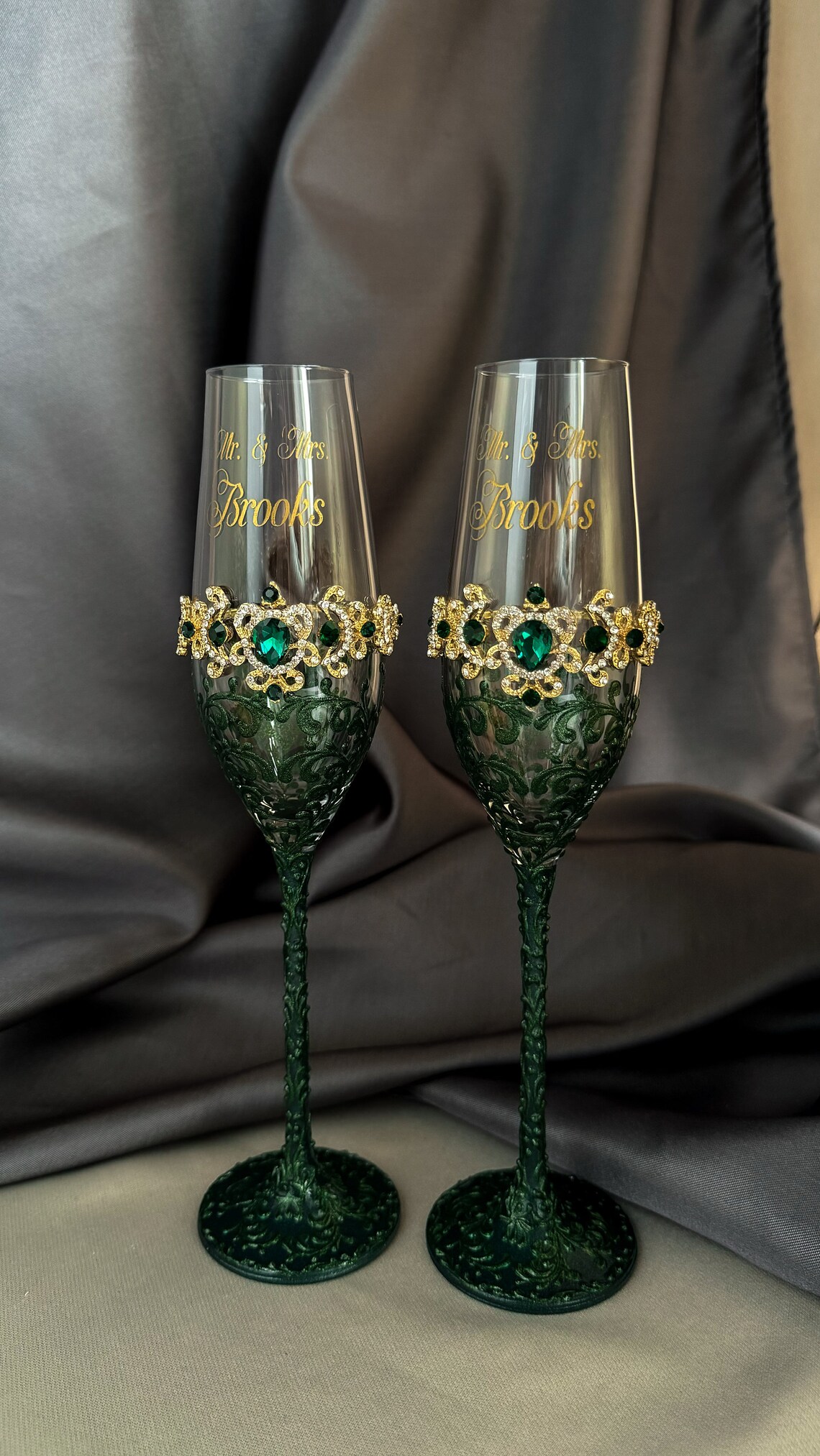 Green Wedding Flutes Emerald Wedding Flutes Personalized Wedding