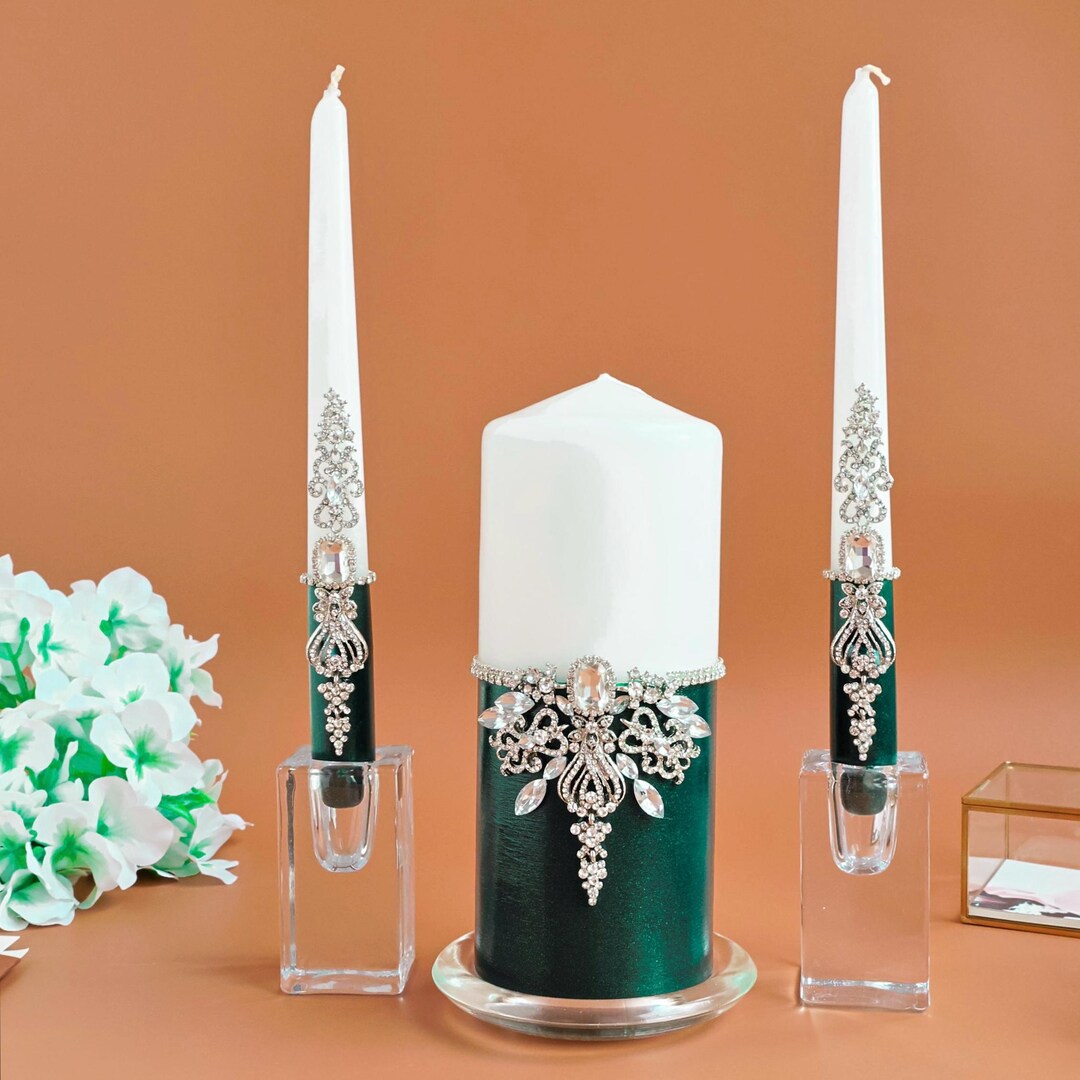 Emerald Green Unity Candle Set: Jeweled Wedding Centerpiece - Etsy