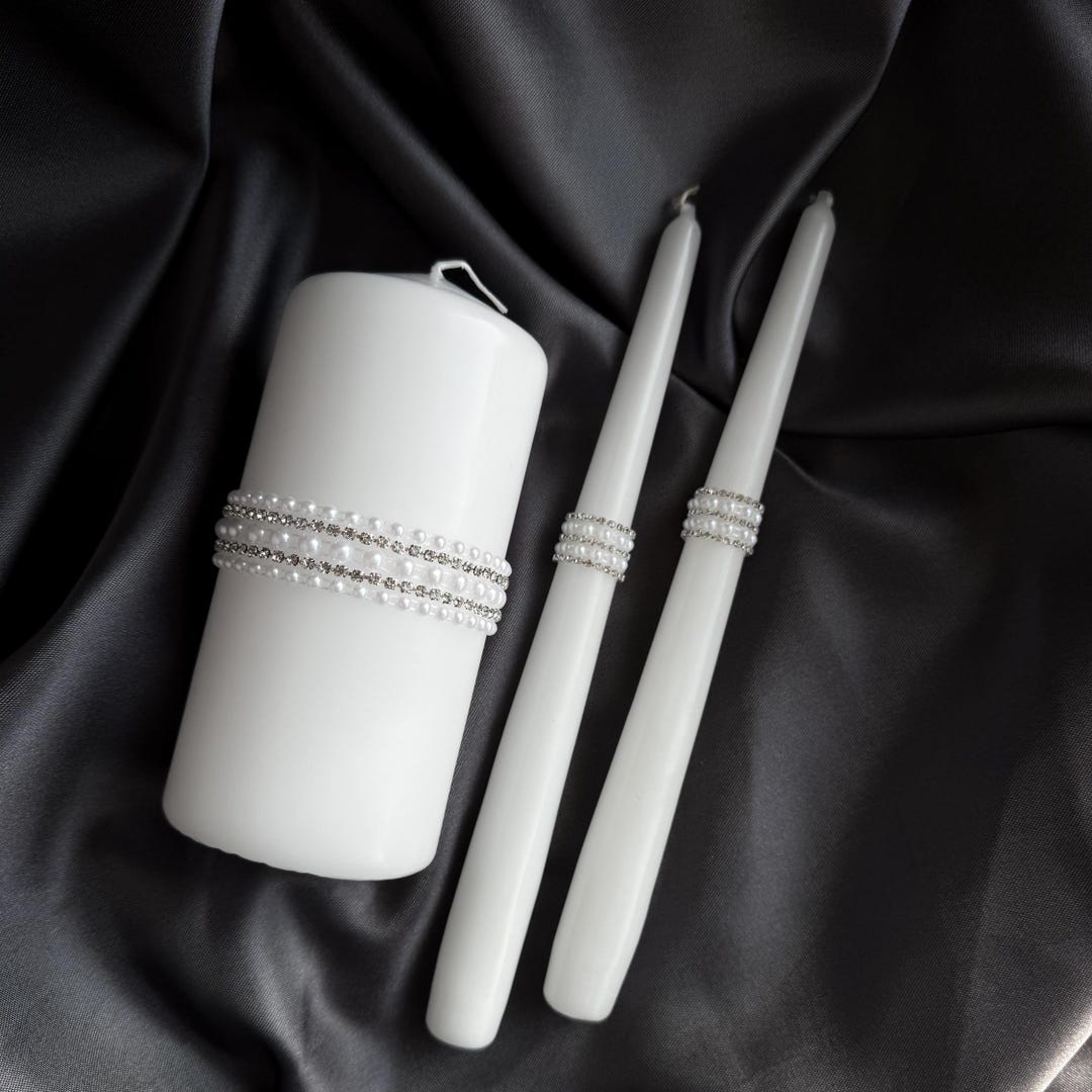 Pearl Beaded Wedding Unity Candle Set: White Ceremony Candles - Etsy