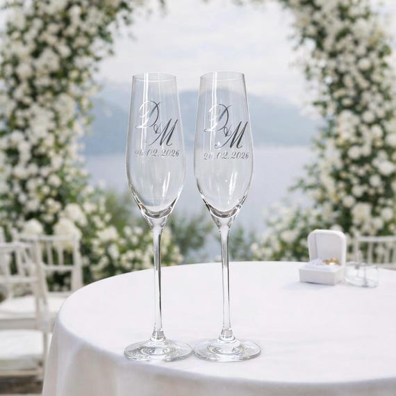 Personalisierte Kristall Champagner Gläser, gravierte Hochzeit Gläser