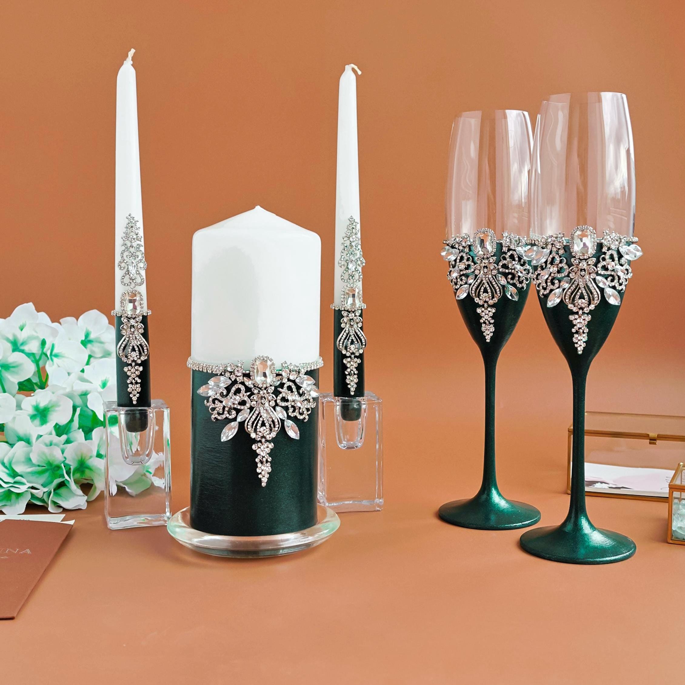 Emerald Green Unity Candle Set: Jeweled Wedding Centerpiece - Etsy