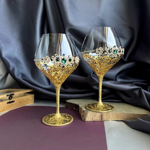 Set De 2 Verres à Vin Décoratifs – Transparent – Fabriqué En Chine – Bon état