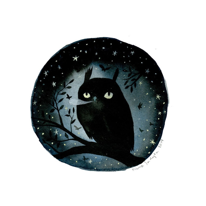 Night Owl 9 x 9 inch Glow-in-the-Dark Archival Inkjet Giclée Print. image 1