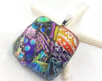 Pirate pendant, Dichroic glass pendant, rainbow color necklace, dichroic jewelry, fused dichroic glass, handmade jewelry, glass fusion art