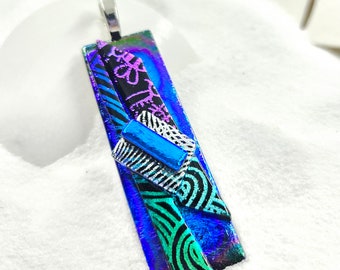 Dichroic glass pendant, rainbow color necklace, dichroic jewelry, dichroic necklace, fused dichroic glass, handmade jewelry,glass fusion art