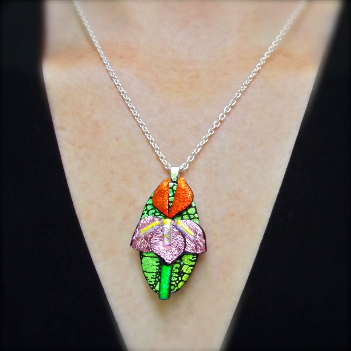 Iris Flower Jewelry Dichroic Glass Iris Iris Necklace Hana Etsy
