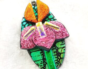Iris flower jewelry, dichroic glass iris, iris necklace, Hana Sakura, iris pendant, dichroic pendant, handcrafted, unique, flower jewelry