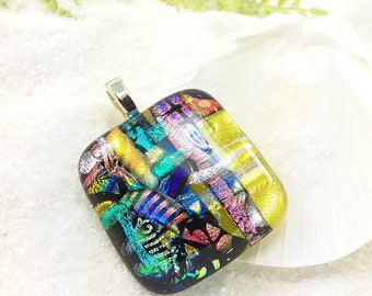 Fused glass dichroic jewelry, dichroic pendant, rainbow jewelry, fused glass art, artisan jewelry, jewelry handmade, dichroic glass