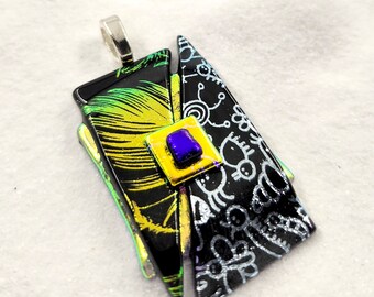 Feather necklace, Fused glass dichroic jewelry, dichroic pendant, bug jewelry, fused glass art, artisan jewelry, jewelry handmade, dichroic