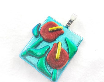 Anthurium Pendant, Hawaiian pendant, Flower necklace, red dichroic glass pendant, fused glass art, gifts for her, Dichroic Jewelry, tropical