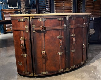 Leather Wrapped Curved Drinks Closet Bar