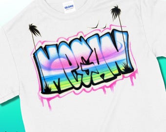 Bubble Letter Beach Scene Name Design (M) - Custom Airbrush T-shirt | Sweatshirt