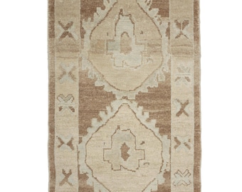 Rug 3x5, Turkish Rug, Oushak Rug, Anatolian Rug, Natural Rug, Soft Rug, Vintage Rug, 3x5 Rug, Wool Rug, Floor Rug, 2,10x5,4 Ft, Brown Rug