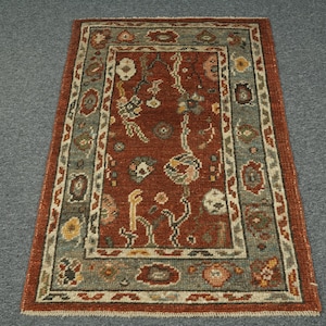 Rug 2 x 4, Handmade Wool Rug, Kitchen Rug, Dark Red Vintage Rug, Small Rug, Turkish Rug, Oushak Rug, Blue Wool Rug, Light Rug, 2,5x3&#39;10 Rug
