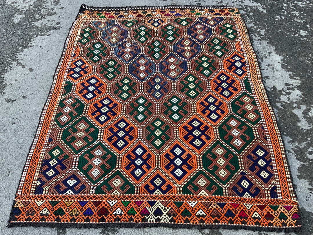 4x5 Vintage Turkish Rug: Colorful Hand-knotted Wool Area Rug - Etsy
