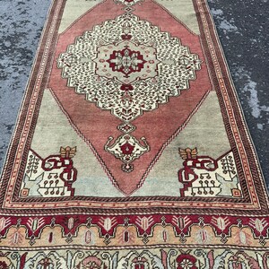 Handmade Wool Turkish Rug: 4x9 Vintage Anatolian Pastel Rug