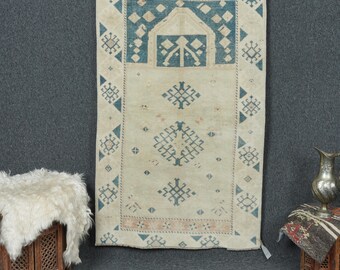 3 x 5 rug, beige blue rug, turkish rug, small oushak rug, handmade wool rug, 3 x 5 kitchen rug, home decor rug, handmade small rug,