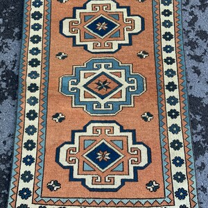 Vintage Turkish Oushak Rug: Handmade Wool Anatolian Rug, 3 x 4 ft