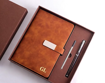 Custom engraving/hot stamping/hot stamping/hot stamping notebook with pen, leather notebook set, matching pen, customized graduation gift
