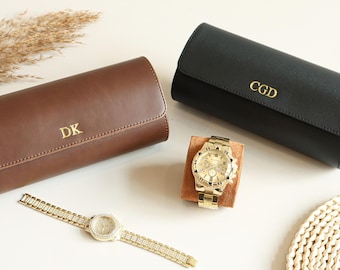 Personalized Vegan Leather Watch Box, Travel Watch Rolls, Groomsmen Gift