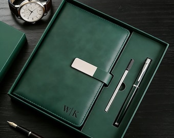 Custom Engraved Notebook With Pen, Leather Notebook Set, End Of Year Thank You Gift, Matching Pen, Custom Graduation Gifts, New Job Present