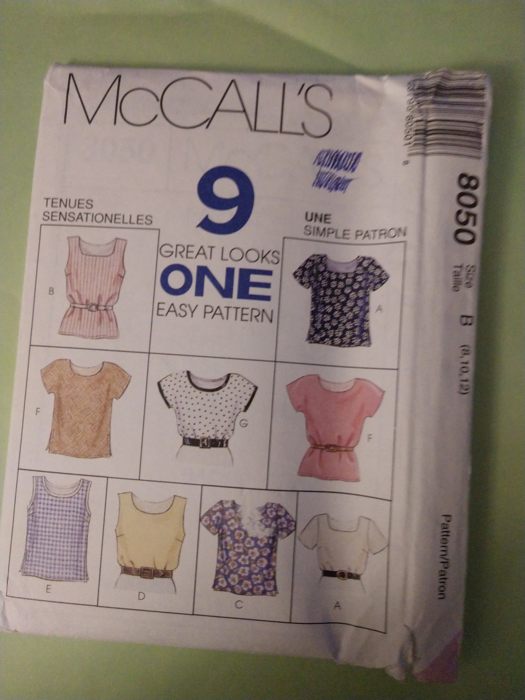 Misses Tops 9 Looks One Easy Pattern Mccall's 8050 Size B 8-10-12 ...