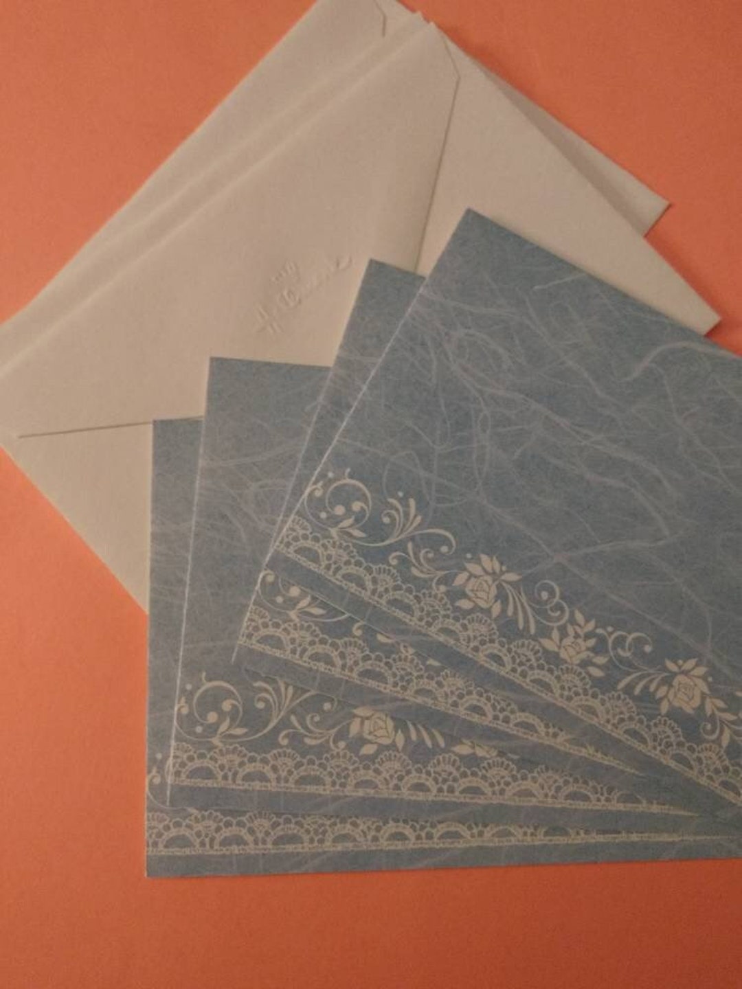 Hallmark Vintage Blank Inside Note Cards Blue With Lace Etsy
