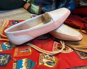 70s/89s Enzo ANGIOLINI pastel pink and white leather loafers