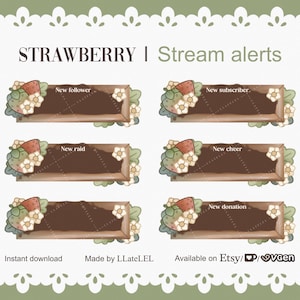 Strawberry stream alerts | stream alerts | twitch alerts | strawberry aesthetic | twitch overlay | cute stream alerts | twitch overlays