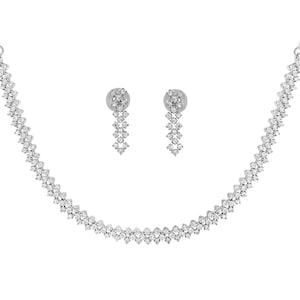 Gemstone Wedding Jewelry Set - Diamond Bridal Statement Silver Necklace and Earrings for Women, Anniversary gifts for her, Mom Birthday Gift