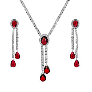 Formal Drop Gemstone Necklace and Earrings Silver Set – Bridal Wedding Jewelry for Women, Anniversary Gifts for her, Birthday Gift for Mom
