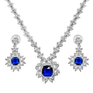 Gemstone Floral Necklace and Earrings Set – Silver Wedding Bridal Jewelry Sets for Women, Birthday Gifts for Mom, Anniversary Gifts for Her