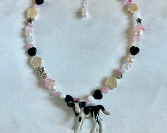 Collier Voie lactée : collier de perles artisanal pour filles avec breloque vache