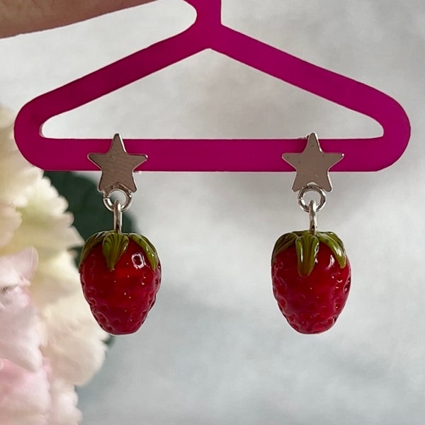 Starberry: Handcrafted Star Strawberry Earrings - A Sweet Treat for Your Ears