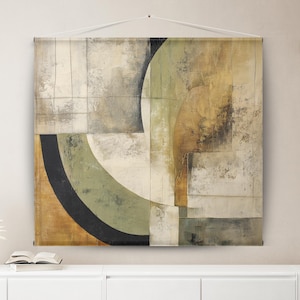 Linen-Look Woven Wall Tapestry: Mid-Century Modern Fabric Art
