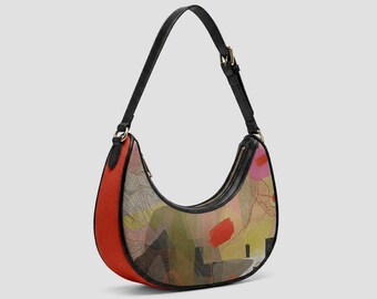 Faux Leather Crescent Bag | Bright Colored Abstract Vegan Leather Purse
