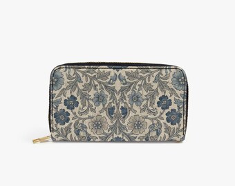 Cottagecore Floral Leather Wallet | Vegan Leather | Blue and Ivory