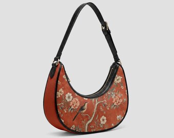 Red Vegan Leather Bag | Floral Faux Leather Purse