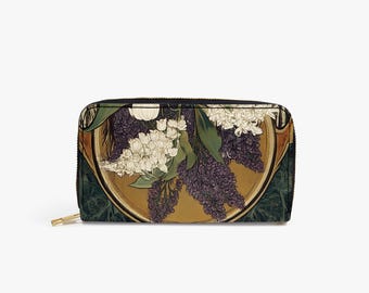 art nouveau Purple and Gold leather wallet | Gift for Grandmother | Floral Faux Leather