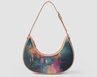 Colorful Leather Bag | PU Leather Handbag | Unique Womens Crescent Purse