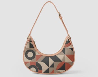 Crescent Faux Leather Purse | Red Vegan Leather Bag| Unique Womens Handbag