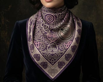 Purple Silk Scarf | Luxury Silk Square | Celtic Irish Design