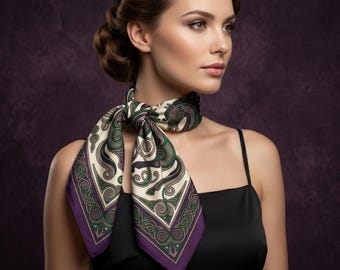 Irish Silk Scarf | Purple Heritage Silk Square | Luxury Birthday Gift for Women